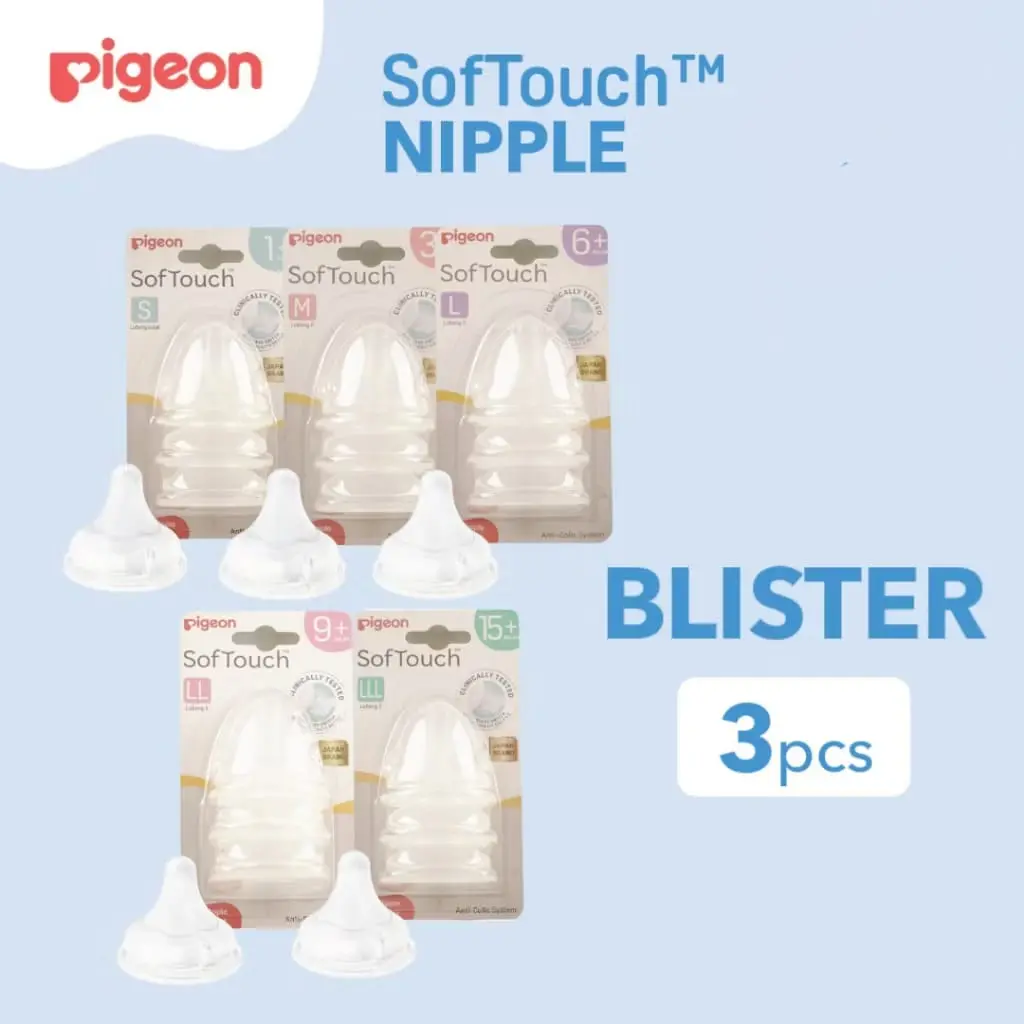 MOMS_ PIGEON Soft Touch Nipple for Wide Neck Bottle | Dot WideNeck Niple Blister 3pcs Newborn