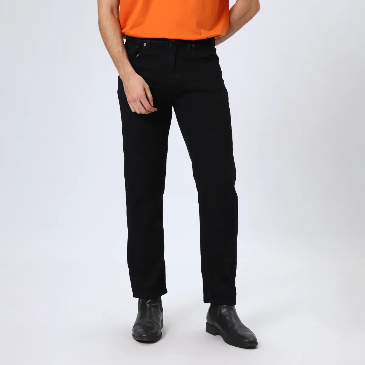 Edwin Jeans - 801 Reguler Fit Straight Soft Jeans Black Overdyed - Celana Panjang Denim Pria Lembut Waist Casual Semi Hitam Reguler Fit Slim No Stretch