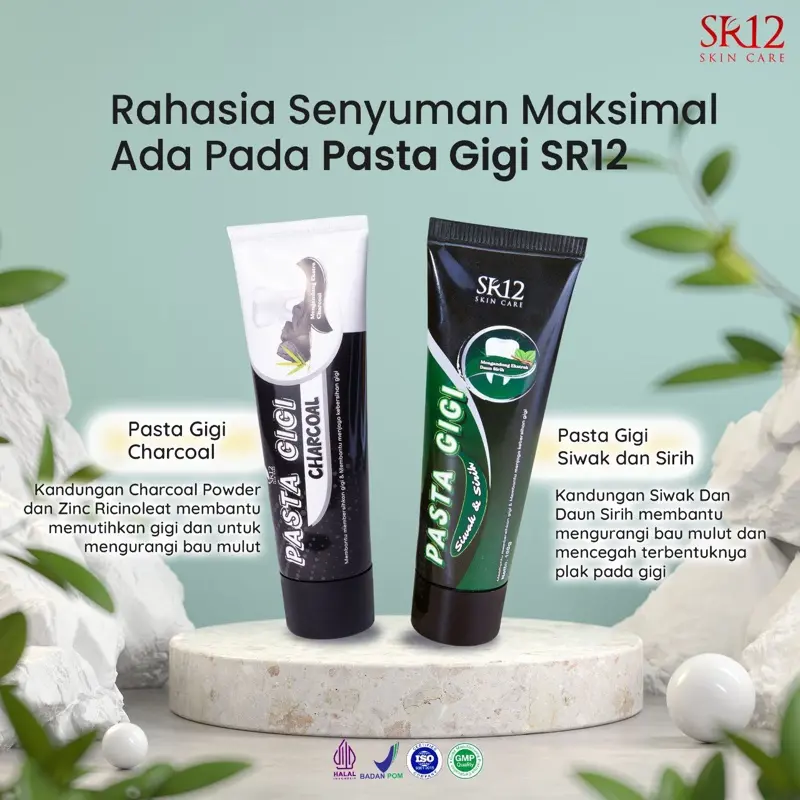Pasta Gigi Charcoal & Siwak SR12 - Pemutih Gigi Penghilang Bau Mulut & Plak - Formula Herbal Alami - No BPOM NA18211400015 & NA18211400016 6