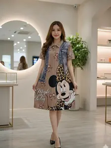 DRESS JERSEY BUSUI MOTIF JEANS ROMPI MINI DAILY CASUAL WANITA / DRESS ROMPI JEANS SERIES MOTIF GAMBAR / DRESS DAILY CASUAL WANITA
