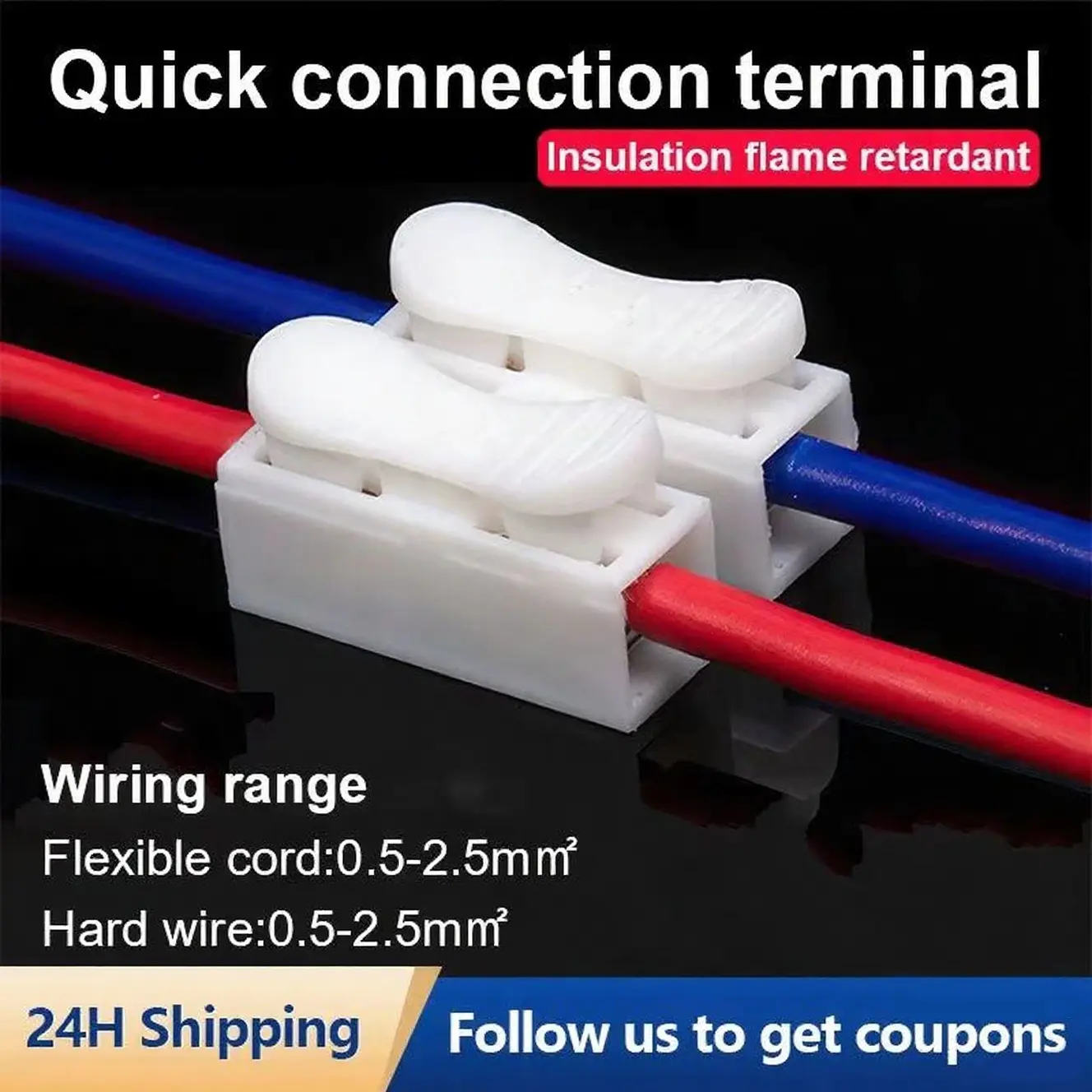 50PCS Konektor Kabel Terminal Pengkabelan Cepat CH-2 Klip Splice Kunci Terminal Kabel Tembaga