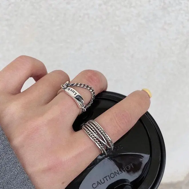 ✨3Pcs Cincin Korea Silver Gaya Punk Aesthetic Cincin titanium Pria keren Untuk Wanita Ring Jewelry