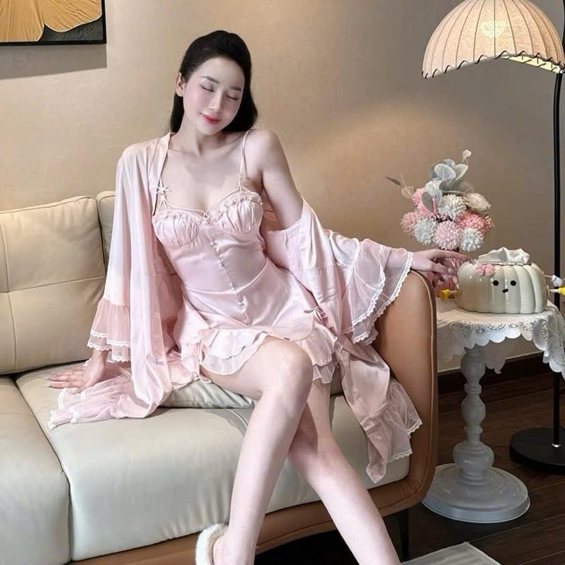  V191 - Set váy lụa phối ren kiểu dáng ôm tôn dáng chân váy xoè nhẹ nhàng nữ tính choàng lụa tay loe sang chảnh hàng chuẩn QC cao cấp 