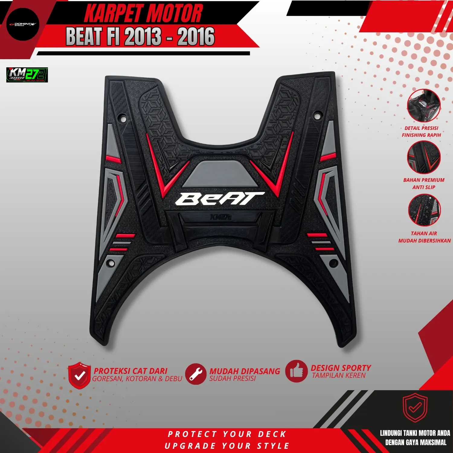 KM272 Karpet Motor Beat thn 2013 s/d 2016 Bahan full Karet Anti Slip & Anti Licin Warna Tidak Pudar