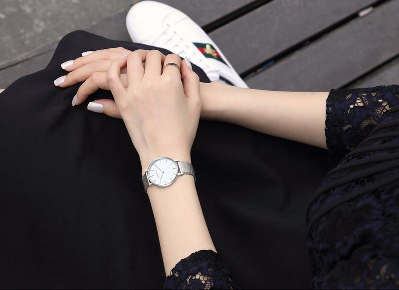 Product Introduction of HANNAH MARTIN Women's Waterproof Watch Light Luxury Minority Minimalist Steel Mesh Strap Slim Watch CV36W 32