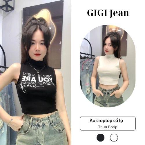 (FORM NGẮN) Áo Croptop Chất Thun Cotton Cổ Lọ Sát Nách In Chữ 10 Nữ Women Dáng Ngắn 【black  vui nhộn áo thun Nhung Voi áothunnu