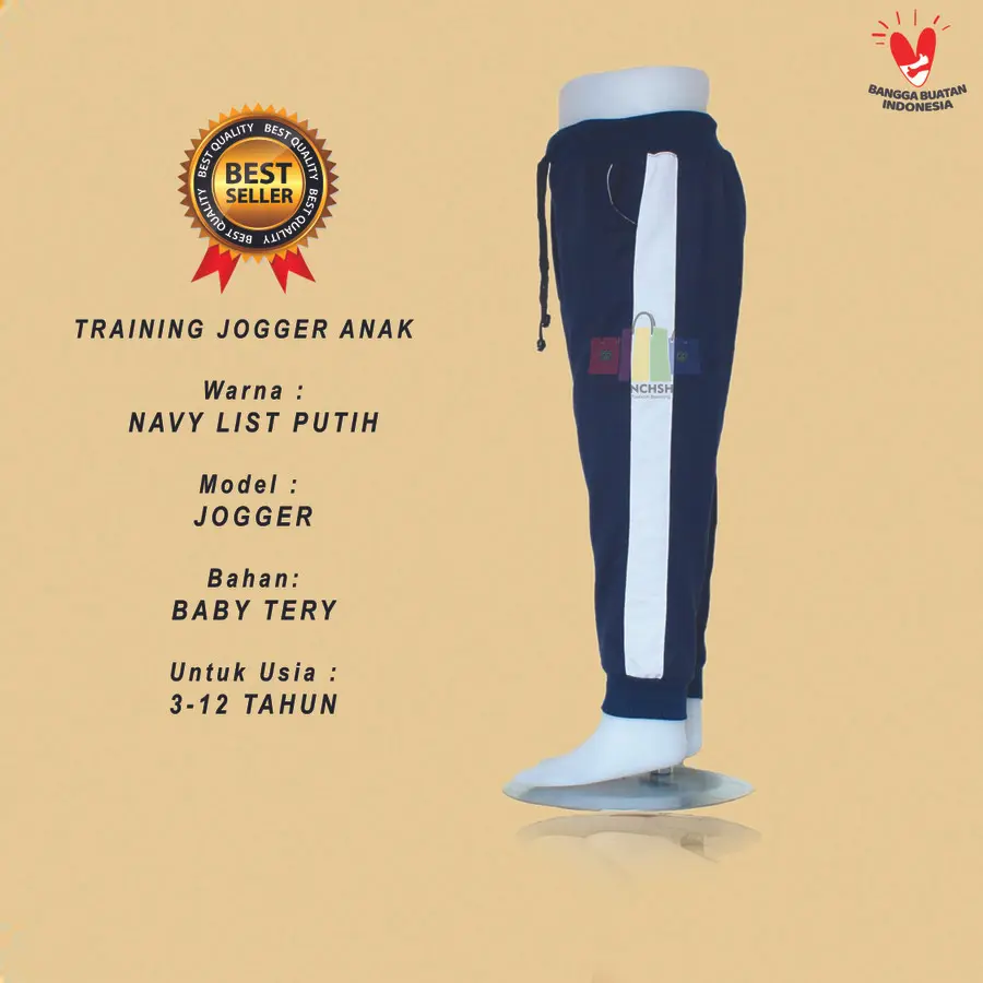 Celana Olah Raga Anak PAUD TK SD Jogger Training Anak Laki Laki Perempuan Navy List Putih Usia 3-12 Tahun Outdoor