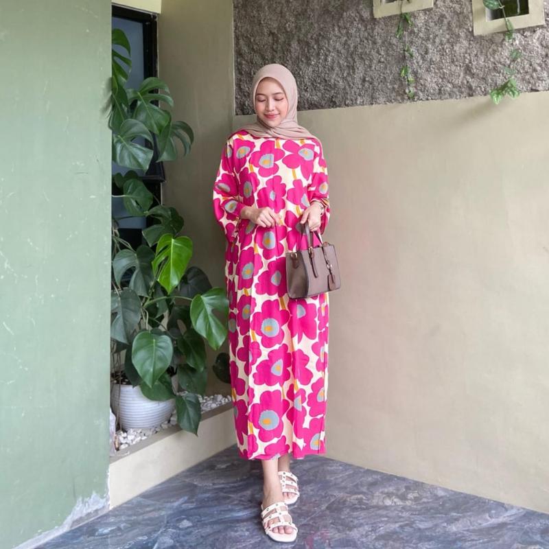 Daster Kekinian Rayon Motif Lengan 3/4 Ld 120 Busui friendly 2