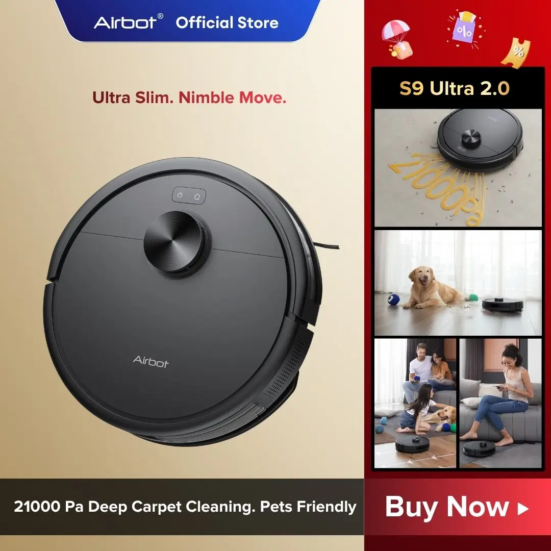 [ Upgraded ] Airbot S9 Ultra Robot Vacuum Cleaner, Smart Robot Cleaning | Menyapu, Membersihkan, Mengepel | 290ml Wadah Tanki Air, Dual Mop Cloth Wet Wipes ilife | Daya Tahan Baterai 120 Menit