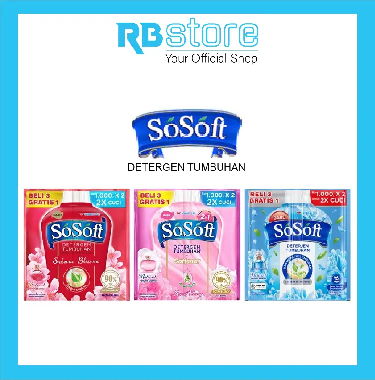16 Pcs SoSoft Deterjen Cair Renceng 80ML - Beli 3 Gratis 1 Detergent Pembersih
