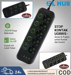 stop kontak kabel saklar independen 2500W Stop Kontak Eropa Power Socket Usb Charger Kabel 2/3/5 Meter Saklar Independen + 1Type-C + 4USB Perlindungan Kelebihan Beban Jack Standar Eropa
