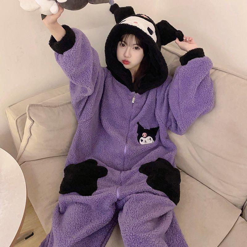 Strawberry Bear One-Piece Coral Velvet Pajamas Female Stylish Simple and Versatile Flannel Cute Cartoon Student Can Be Outerwear Homewear 2
