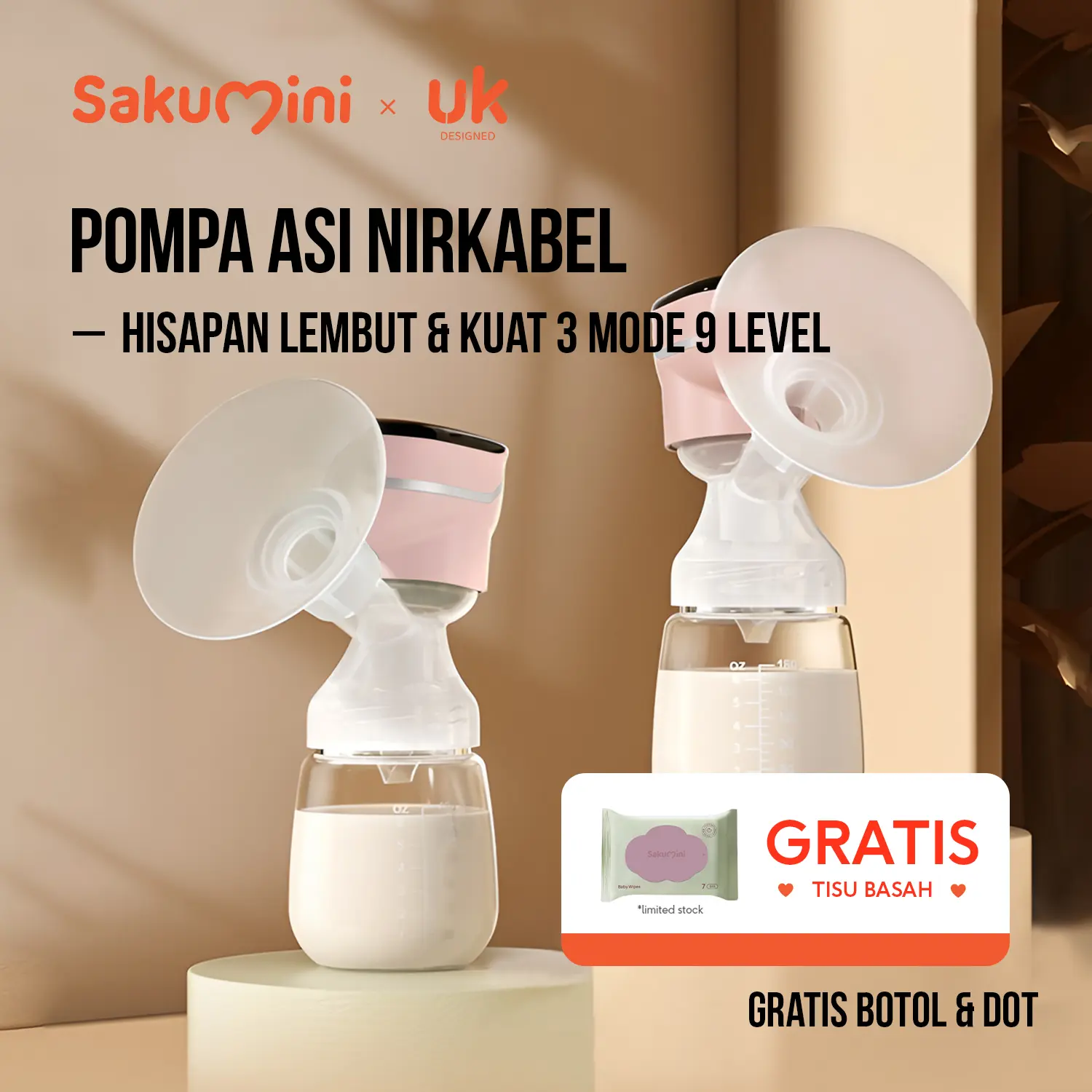 (GRATIS TISU BASAH) Sakumini Electric Breast Pump Portable Pompa ASI Ibu Bayi Elektrik