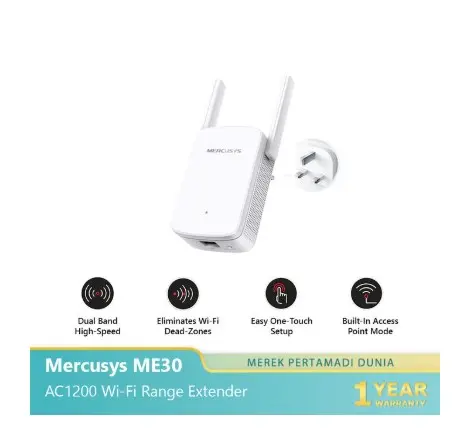 Tplink Mercusys ME30 | AC1200 WiFi Extender | Dual Band | Penguat Sinyal | Repeater | Access Point | TPLINK - ME30
