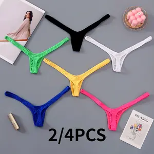 PRODUK TERBARU! 2/4pcs New Deep V Thong Women's Breathable Line Sexy Hot Waist Mini Panties Bikini Bottom Thongs Female Panty Women Underwear