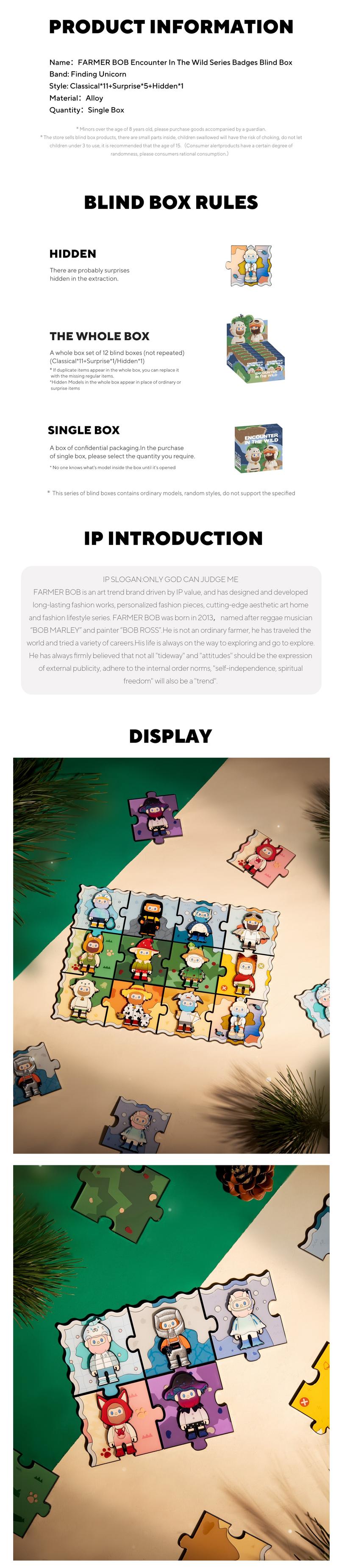 Product Introduction of Finding Unicorn Farmer Bob Encounter in the Wild Badge Blind Box Series 4