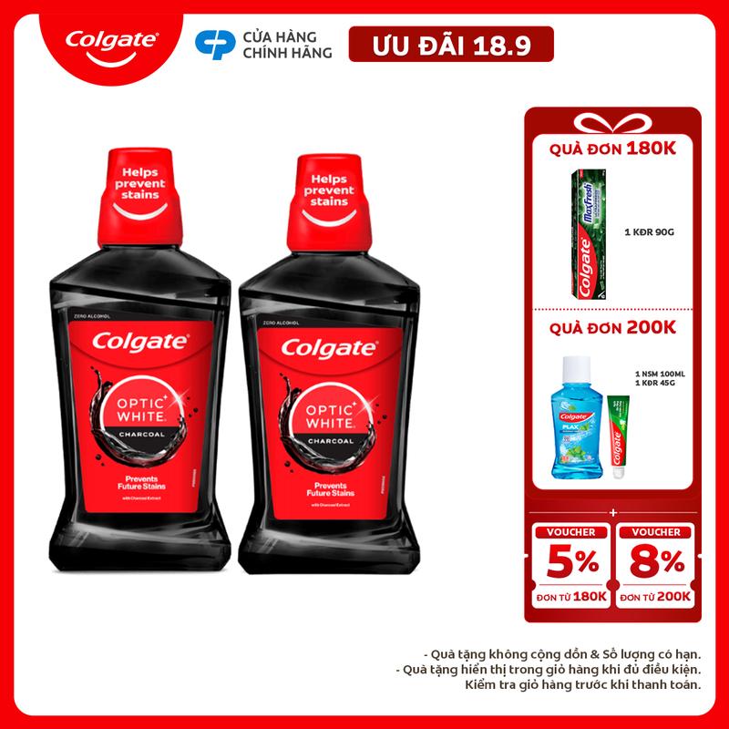 Bộ 2 Nước súc miệng Colgate trắng răng Optic White than hoạt tính bạc hà the…