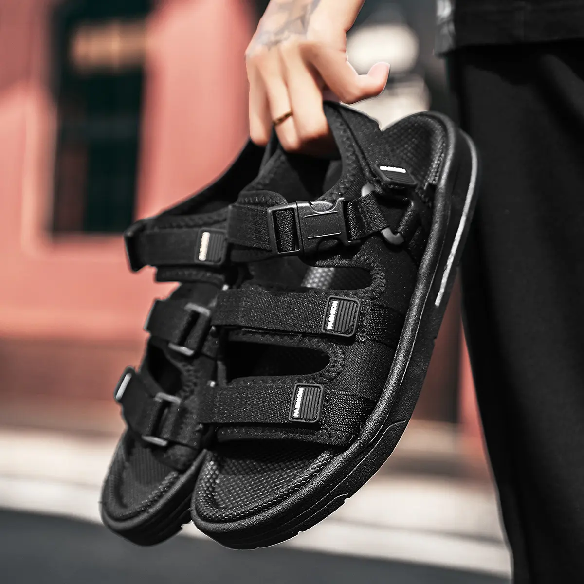 Stylish Men's Casual Nylon Sandals with Velcro and Open-toe for Beach and Outdoor Activities（39-45） Summer Footwear