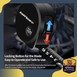 Taffware Meteran Roll I Meteran Tukang I Meteran Bangunan I Meteran Proyek I Tape Measure Lock System 22mm 10M/5M/3M - DSH-19 - Black