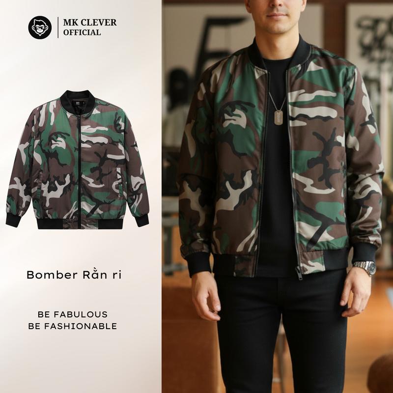 Áo Khoác Bomber Rằn Ri MK CLEVER, Áo Khoác Vải Gió Mịn, Áo Khoác 3 Lớp, Trần Bông Dày Dặn, Form Dáng Trẻ Trung Menswear Nam