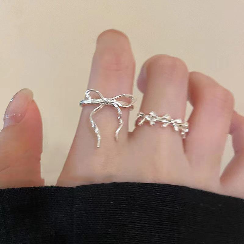 Korea bow ring set female silver color ins summer student birthday gift 0