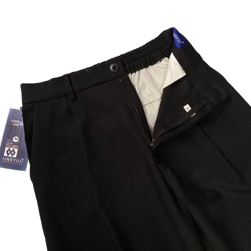 JINSYOU - Celana Trouser Wide Pants Hitam Loose Relaxed Pinggang Karet nyaman Lebar 6