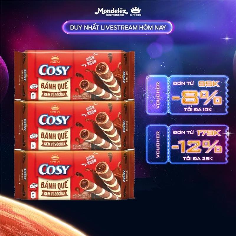 Bánh Quế COSY Kem Vị Sô Cô La, Combo 3 bánh x 117.6g