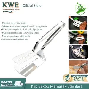 KWE Klip sekop memasak stainless steel Penjepit Gorengan Stainless Steel BBQ Steak Ikan Daging Roti Anti Panas