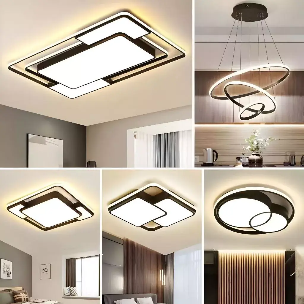 【COD】Lampu Plafon Minimalis Modern Hias Ring Mewah 48/90CM 3 Warna Ruang Tamu Kamar Tidur Lorong PVC Bulat Persegi Lampu Plafon LED lampu  plafon  3  warna