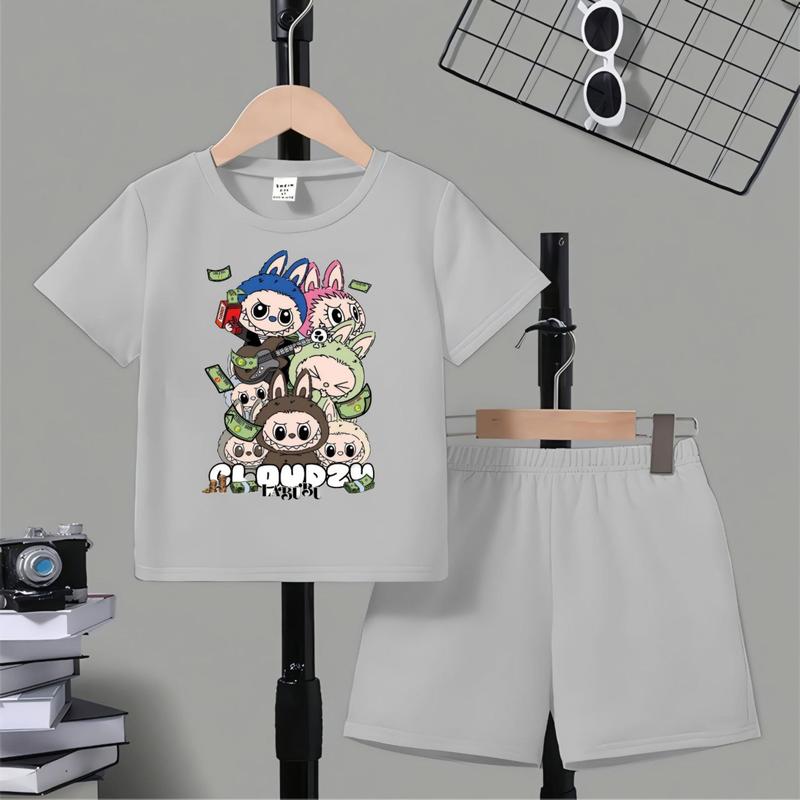 Bestwear.id - Setelan anak laki-laki dan perempuan celana pendek sablon digital LABUBU CLOUDZY bahan cotton combed / Pakaian anak unisex celana pendek sablon digital 1-10 tahun 7