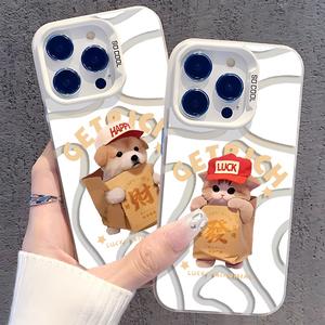 เคสโทรศัพท์มือถือสีเงินสีสันสดใส รุ่น สำหรับ iPhone15 promax 16 14plus 13pro 12 11 X XR XSMax 7/8p ดีไซน์น่ารัก ทนทานต่อการตกหล่น ลายหมีน่ารักและแมวพร้อมหมวกสีแดง