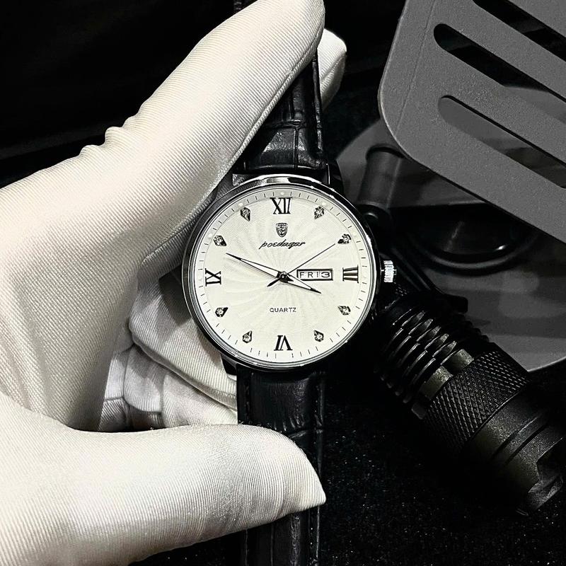 Poedagar Đồng Hồ Nam Dây Da Chống Nước Chống Xước Đính Đá Cao Cấp. Watch Đeo Tay