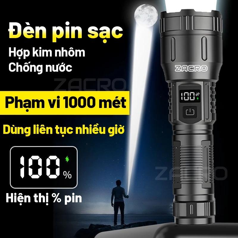 ZACRO Đèn Pin 911 3000mAh ZACRO - Zoom Co Giãn, Sạc Ngược Điện Thoại, 3 Chế Độ (Mạnh/Yếu/Chớp), Đen, Dùng 5 Giờ