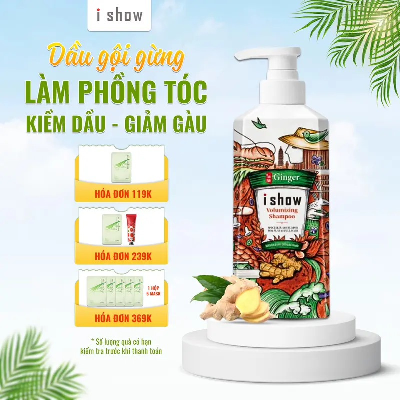 Dầu Gội I SHOW Phồng Tóc Cho Tóc Dày & Bồng Bềnh Tự Nhiên Chiết Xuất Gừng Kiềm Dầu - Dầu Gội Phồng Tóc 300ml