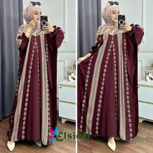 Elsindi Batik Kaftan Premium Motif Alisha Dress Bahan Rayon Premium Jumbo Allsize Gaya Kekinian fashion muslimah Adem Tebal Nyaman dipakai kaftan anggun Motif batik kaftan kelelawar