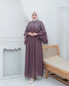 Abaya Dress Aluna Terbaru Edisi Lebaran 2026 Bahan Ceruty Babydoll Mix Brukat Aplikasi Payet Elegan untuk Tampilan Mewah