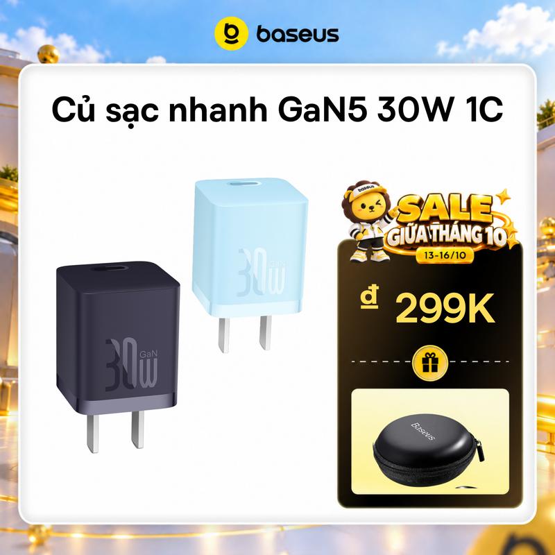 Củ sạc nhanh Baseus GaN5 30W 1C Fast Charger Adapter Mini For Type C Quick Charge 4.0 QC 3.0 Phụ Kiện