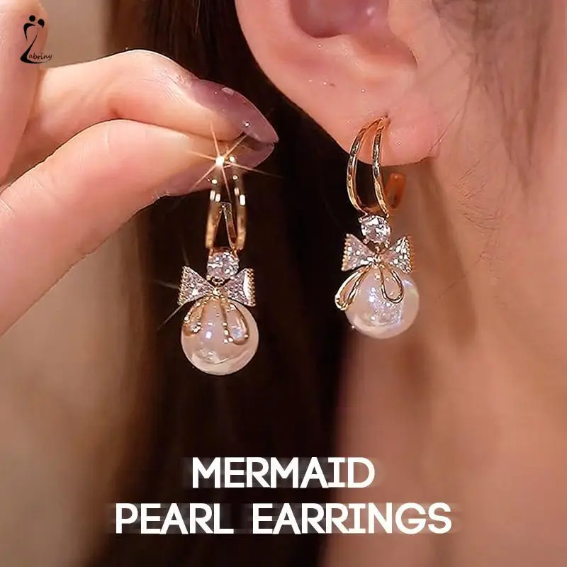 【lingerly】Anting pin perak 925 dengan mutiara putri duyung keanggunan dan kesederhanaan Prancis Z