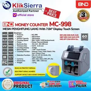 Mesin Penghitung Uang BND MC998 | MC-998 & MC989 | MC-989 Money Counter with 7.84" TFT Dislay - MG, UV, MT, IR, DUAL CIS, Paper Analysis - Mesin Hitung Uang | Bill Counter & Deteksi Uang 60 Currency (IDR, USD, EURO, etc..) - Support Deteksi Uang Baru