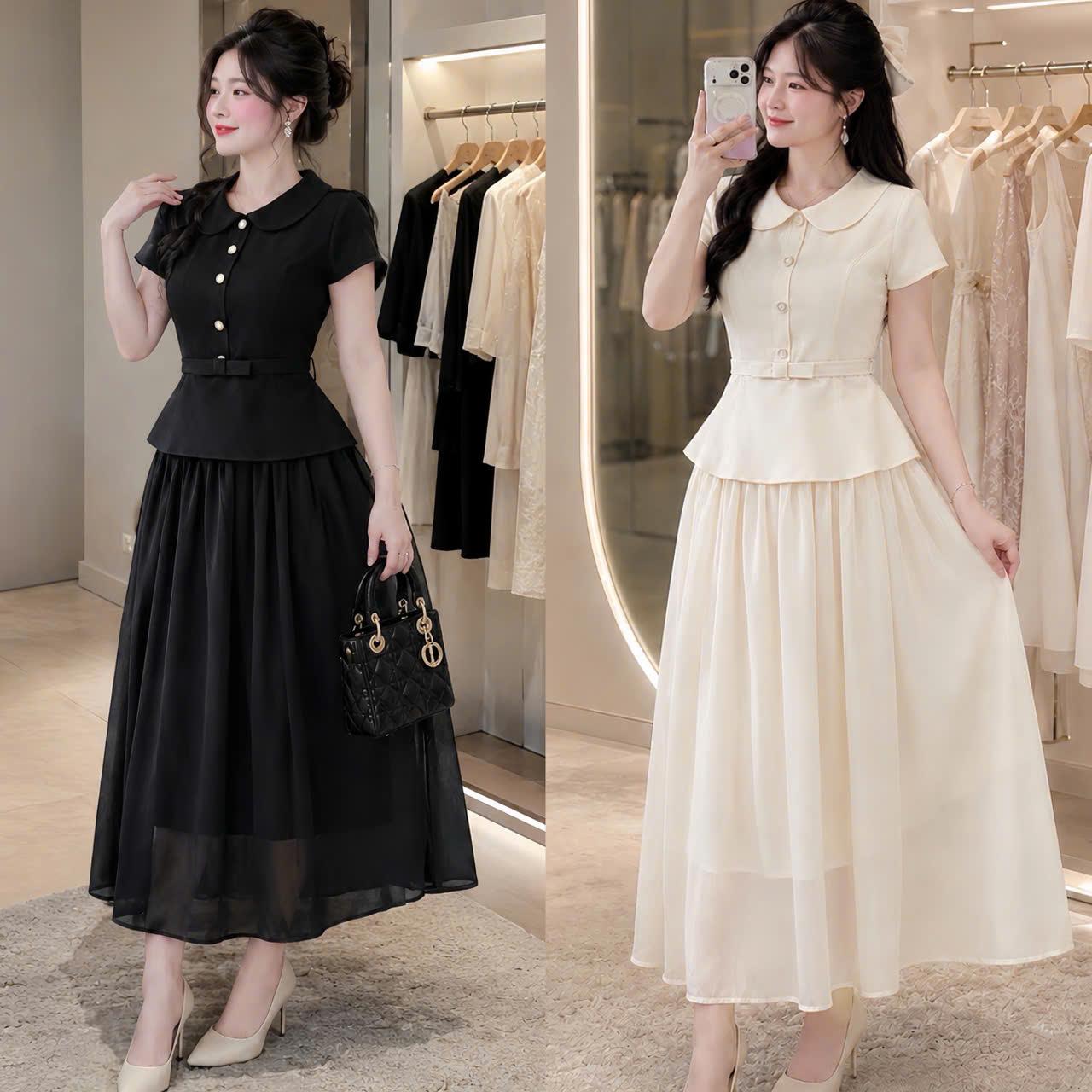 Đầm Dự Tiệc Thiết Kế 2 Lớp Vải Cotton 2 Lớp phối Voan Cao Cấp Thanh Lịch Sang Trọng Cho Nàng Từ 40-90kg - B.1813