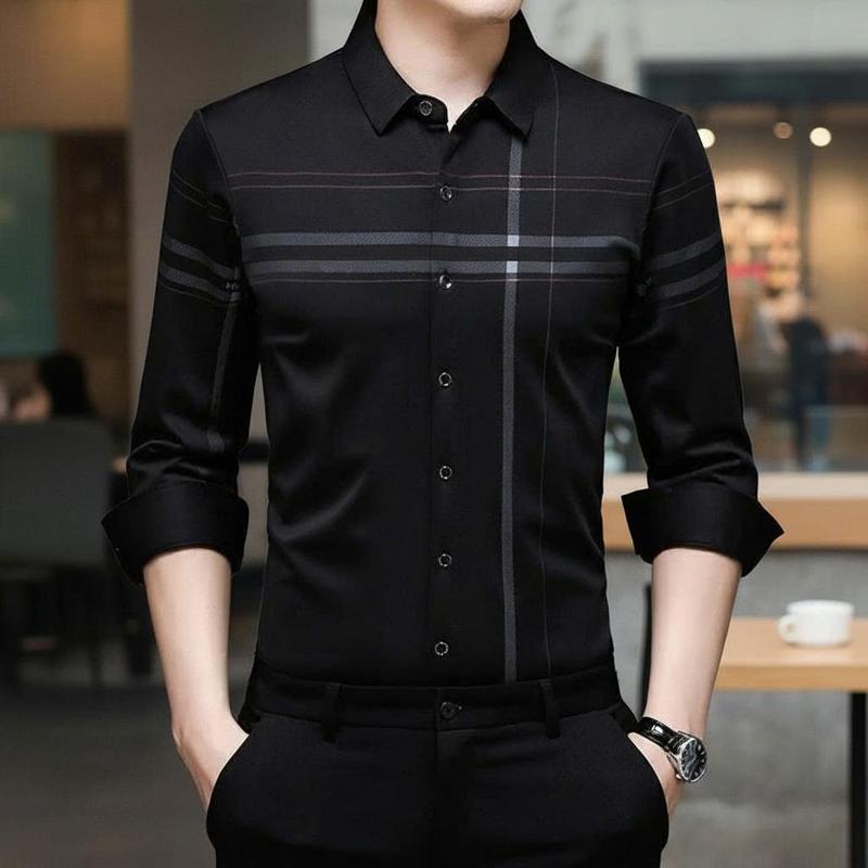 Áo Sơ Mi Nam Dài Tay Công Sở Thiết Kế Kẻ Sọc Ngang Dọc Mới Màu Đen Lịch Sự Dễ Phối Đồ Thời Trang PONIVALAZA .