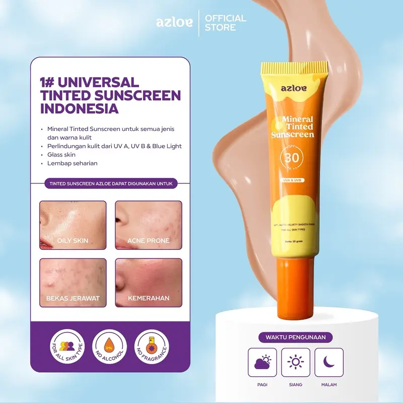 [TRAVEL SIZE] AZLOE TINTED SUNSCREEN HYBRID KULIT BERMINYAK BERJERAWAT [AZLOE TELAH UJI SPF] D 2