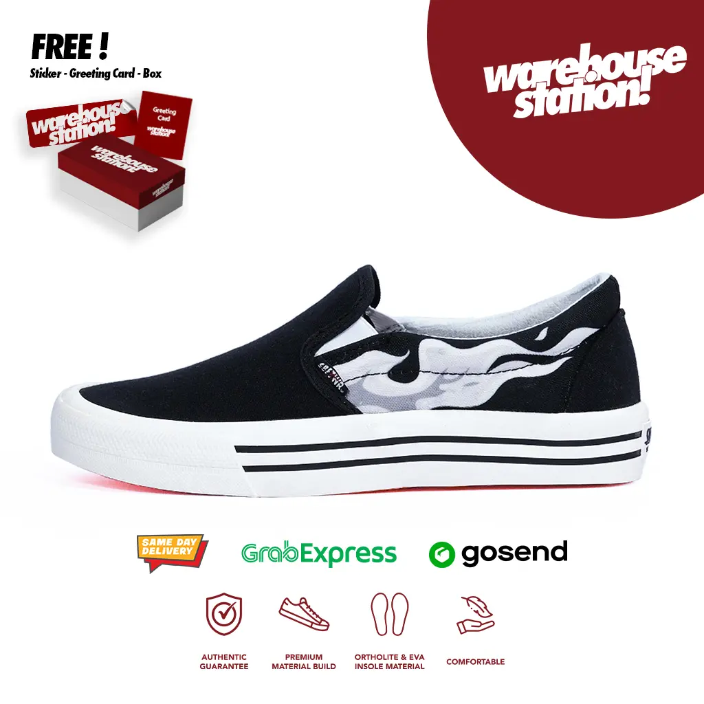 SABA White Flame Slip on - Sepatu Wanita Sepatu Pria Sneakers Casual