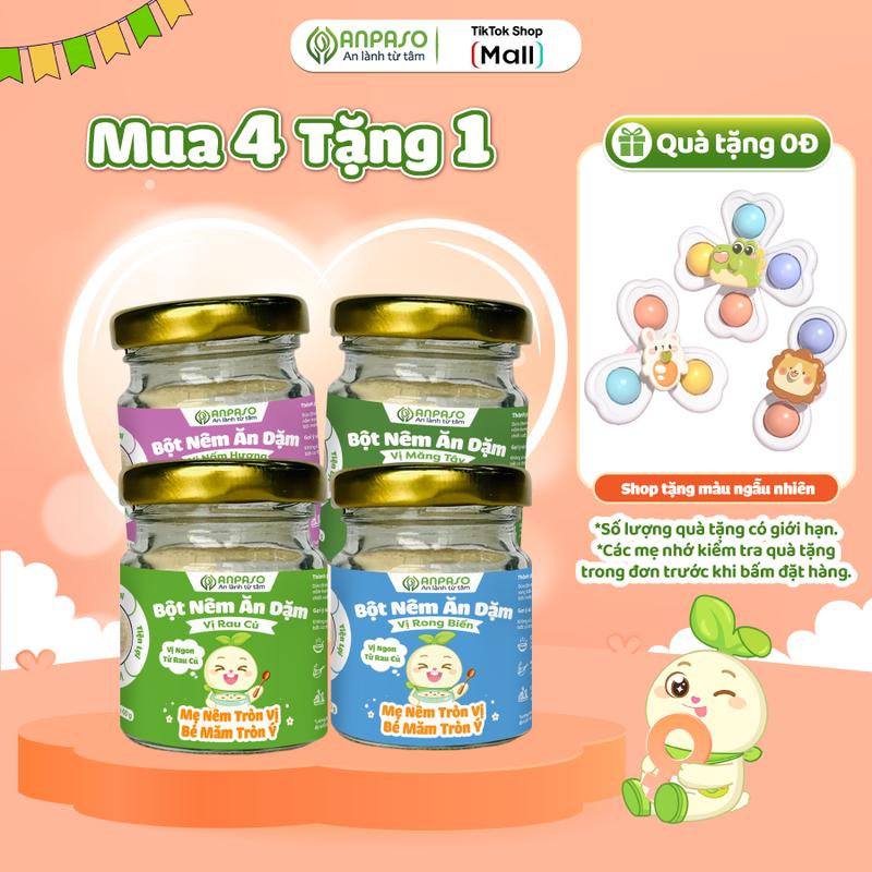 Combo 4 Bột Nêm Anpaso Vị Rau Củ, Nấm Hương, Măng Tây, Rong Biển, Cà Rốt, Cải Bó Xôi 60g