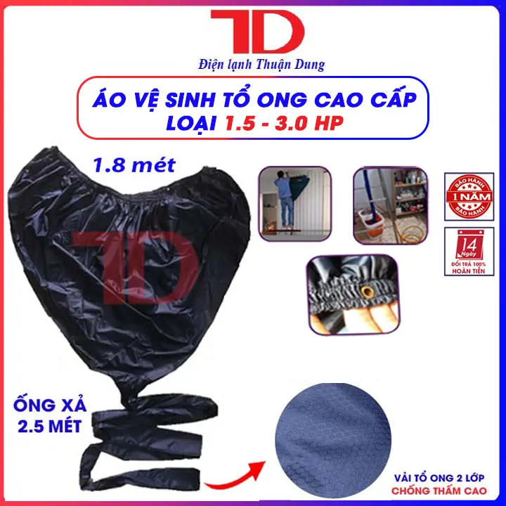 Túi vệ sinh máy lạnh, đuôi 2.5 mét, miệng 1.8 mét, áo bạt trùm rửa điều hòa treo tường, dụng cụ vệ sinh máy lạnh, tặng kèm dây xỏ, Điện Lạnh Thuận Dung