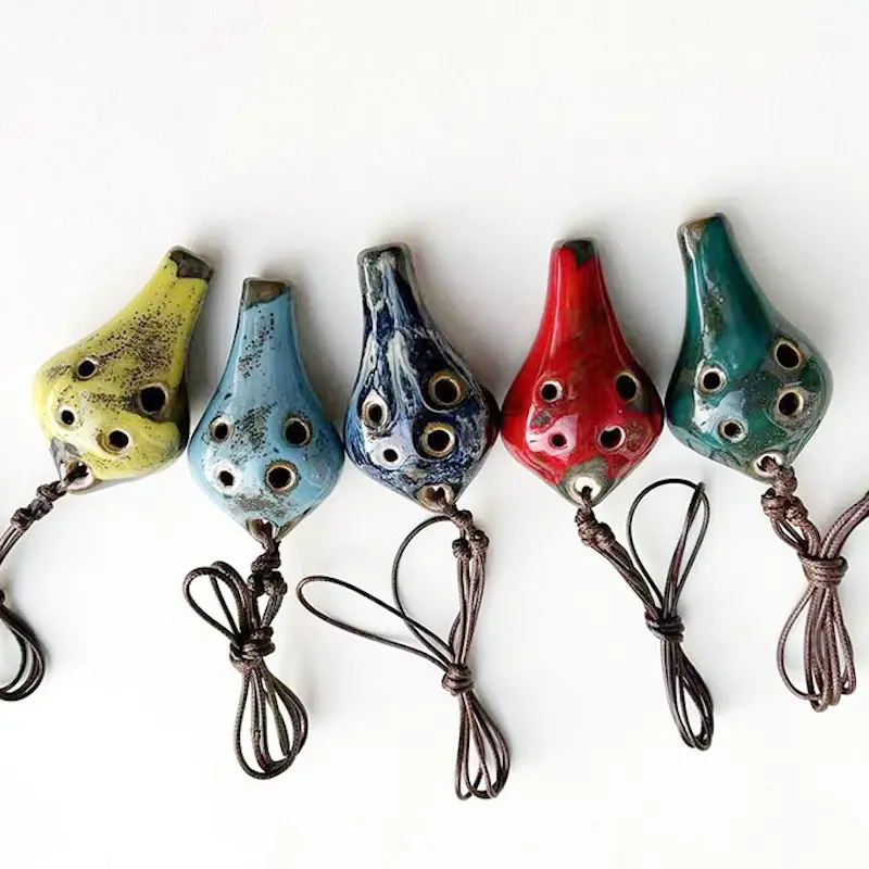 1pc,Crafts 6-hole ocarina kiln-changed small water drop six-hole ocarina with hanging rope