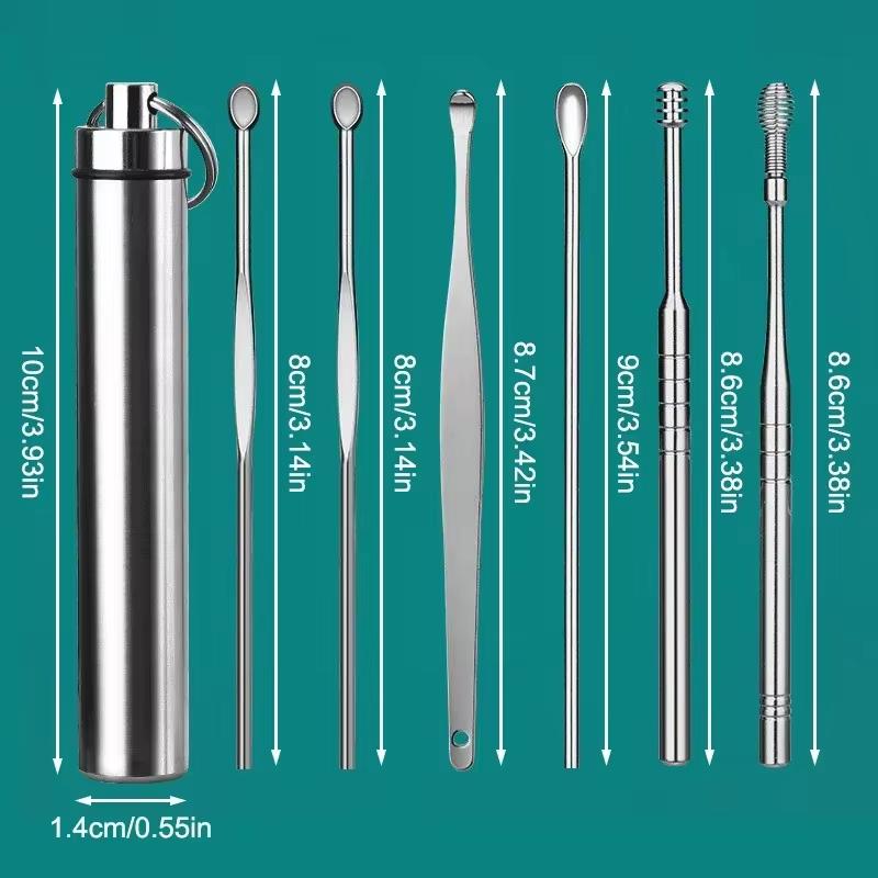 Product Introduction of 6PCS Stainless Steel Earpick Ear Cleaner Spoon Ear Care Cleaning Tool Earwax Removal Kit Ear Pick Remover Clean Health Tools Brush 34