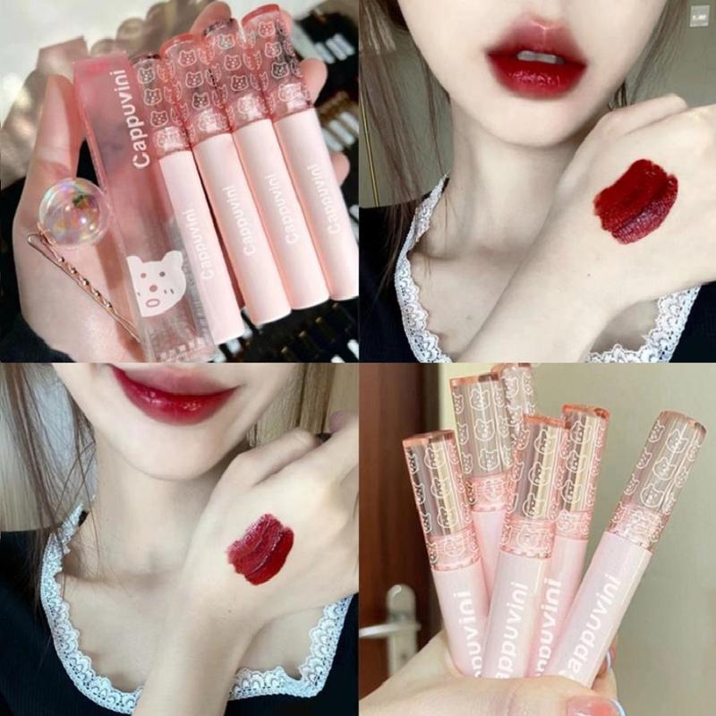 Son Bóng Tráng Gương Thủy Tinh Màu Hồng Cappuvini Son Kem Sương Nước Nhẹ Và Bền Không Thấm Nước Màu Trà Bong Bóng Son Bóng