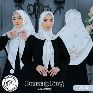 kasturi hijab bergo instan SEGI TIGA  motip printing butterfly ring pedt sabit tanpa busa Muslim Kerudung Wanita
