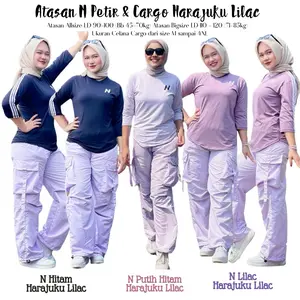 1Set Atasan N Petir & Harajuku Lilac Atasan Baju Bahan Spandek celana cargo Bahan Parasut Untuk Olahraga Sport Training Aerobik Senam Running